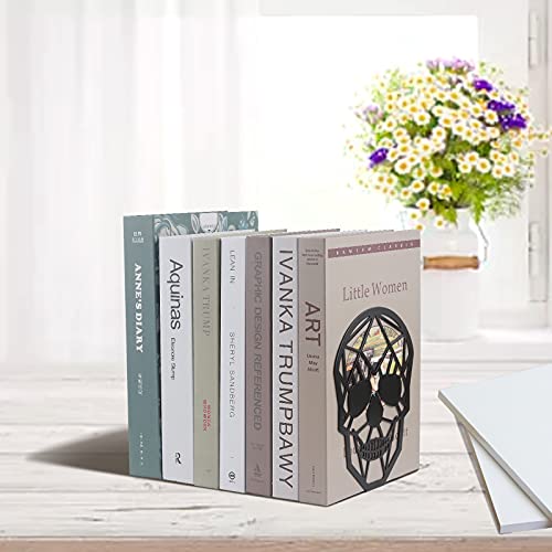 2 Pairs Black + 2 Pairs White Skull Design Bookend Metal Book Ends, Heavy Duty Bookends For Shelves Desk, Skull Book Shelf Holder For Heavy Books, Decorative Desktop Organizer Home Office #TOP3