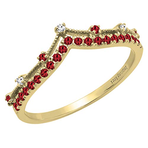 Dazzlingrock Collection Round Gemstone & White Diamond Chevron Wedding Band for Her, Avaialble in 10K/14K/18K Solid Gold