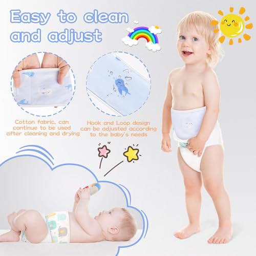 Image of 4 Pack Umbilical Cord Belly Band, Soft Cotton Adjustable Newborn Navel Wrap, Cartoon Whale Baby Tummy Protector for 0-12 Months Infant Gift