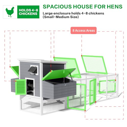 117\'\'L Extra Large Chicken Coop with Run, Wooden Hen House for 4-8 Chickens, Outdoor Poultry Cage Rabbit Cage Duck House with 4 Nesting Boxes, Ramps & Tray, 116.5\'\'L*59\'\'W*46.6\'\'H - Thumbnail 2
