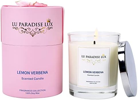 LU Paradise LUX 7.5oz Luxury Glass Jar Candles | Long Lasting Lemon Verbena Candles for Home Scented | Best Gifts for Mother, Wife, Friends | Perfect for Any Occasion (Lemon Verbena)