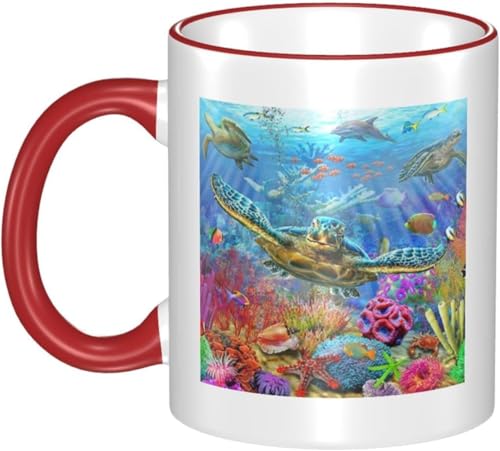 男女贈り物海底世界のカメ 耐熱カップ セラミック ティーカップ 陶器 マグ マグカップ コーヒーカップ かわいい セラミック おしゃれコップ かわいい 景品 マグ 贈答品 Red