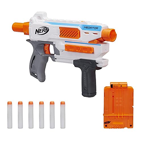 B071WT4P98-Nerf Modulus Mediator Blaster -- Fires 6 Darts in a Row, Pump Action, Slam Fire, Includes 6-Dart Clip and 6 Official Nerf Elite Darts (Amazon Exclusive)