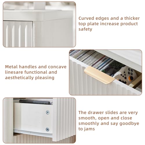 Image of LEYAOYAO 23 inch Wide Fluted Night Stand with Charging Station,3 Drawers Large End Table with Storage,White Nightstand Wood Bedside Tables, Farmhouse Cabinet Dresser for Bedroom,Closet