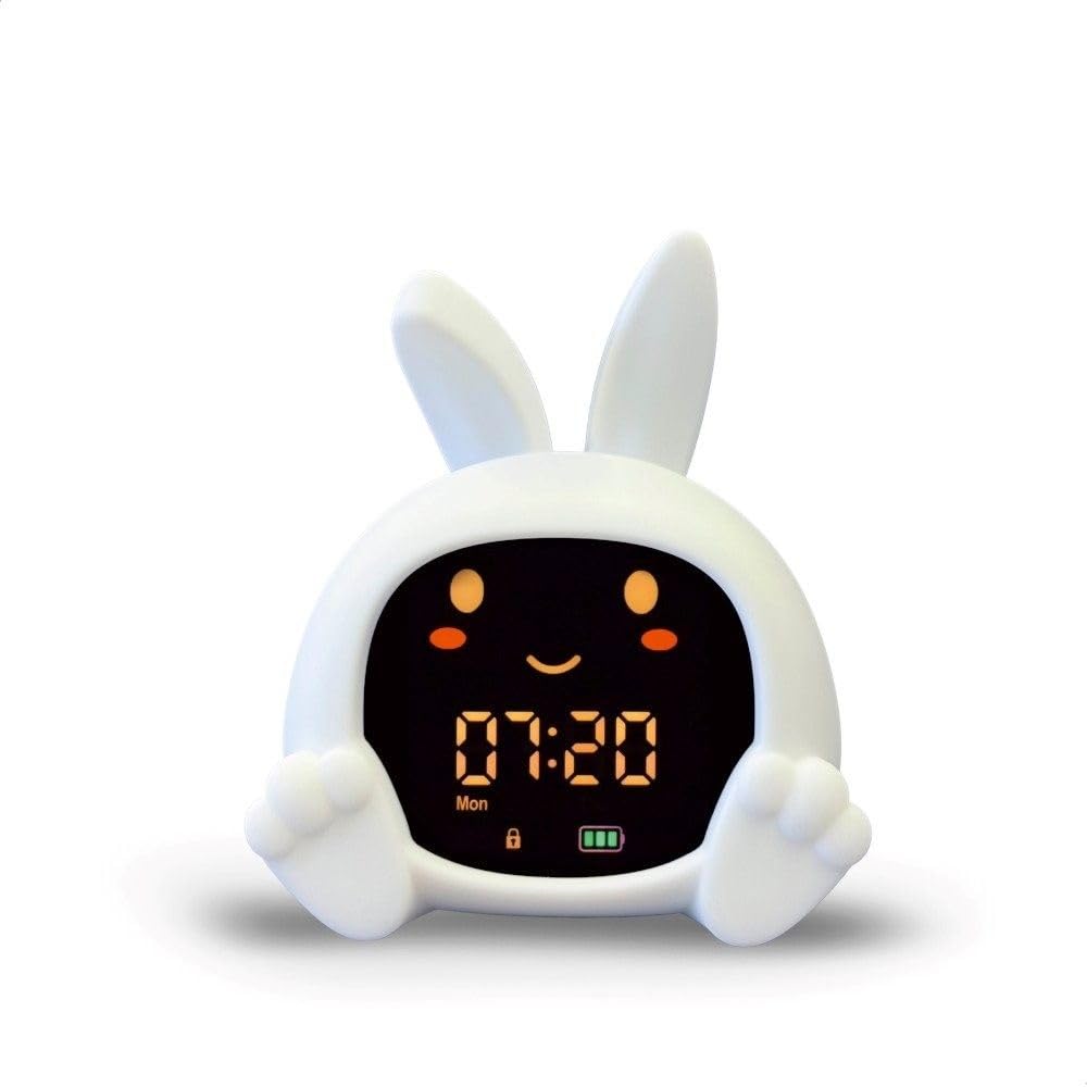 ZAZU Sarah Sleep Trainer per bambini, luce notturna (5 colori), macchina sonora, sveglia con 6 suoni, apertura e chiusura degli occhi, ricaricabile con USB