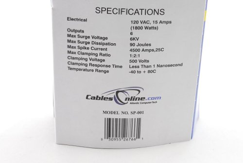 6 Outlet Surge Strip, Horizontal, 90 Joules, 24In (2 Ft.) Cable #TOP6