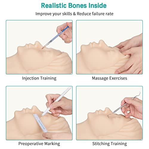 Image of Injection Training Silicone Mannequin Head - Full Soft Silicone with Bones Inside Human Face Facial Skin Practice Model Training Practice for Micro-Plastic Suture Jewelry Display Makeup