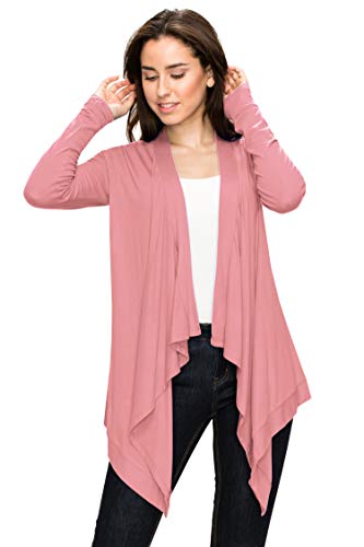 Image of Lock and Love Women's Draped Front Open Asymmetrical Cardigan - Casual Long Sleeve Lightweight Duster