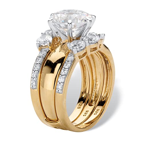 18K Yellow Gold over Sterling Silver Round Cubic Zirconia Jacket Bridal Ring Set2