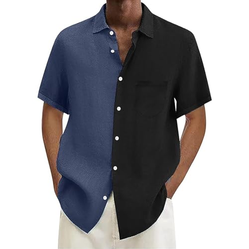 Camisa de lino de manga corta para hombre, corte regular, informal, ligera, de verano, playas, tops con bolsillo, guayabera de manga corta, botón, informal, guayabera, ligera, verano, playa, sólida