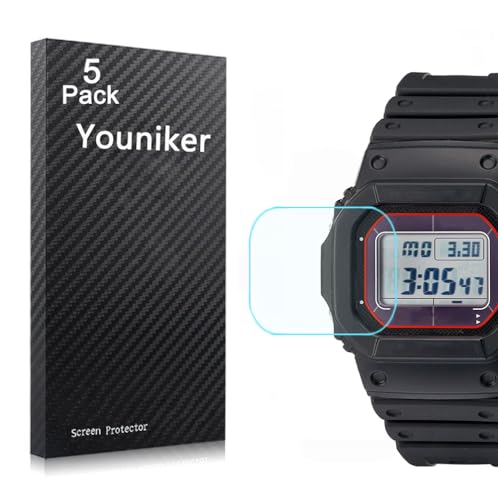 Youniker 5 Pack Compatible for GWM5610 Screen Protector Film for GW-M5610 Watch Screen Protector Foils Crystal Clear HD Anti-Scratch Anti-Fingerprint