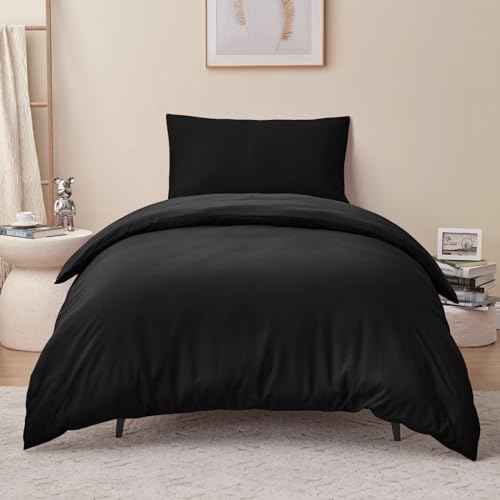 RUIKASI Funda Nordica Cama 90 - Juego de Funda Edredon 150x220, con Funda Almohada 50x75 cm, Microfibra, Suave y Transpirable, Negro