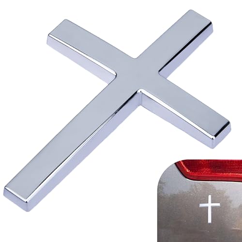 Metal Cross Decals for Cars 2.51.8 Christian Car Emblem Badge Decals 3D Self Adhesive Cross Stickers Car Accessories Jesus Stickers for Cars Body Fender Tail (Silver)