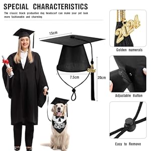 3 pcs pet graduation caps with bow tie collar and bandana dog graduation hats with tassel and 2024 pendant pet grad costume for dogs cats puppy graduation party accessory black scarf   cucciolini doodles