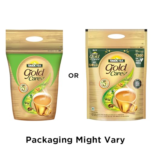Image of Tata Tea Gold Care 1kg, Rich in Taste, Goodness of Elaichi, Ginger, Tulsi, Brahmi & Mulethi, Black Tea, Loose Leaves (Pack of 2)