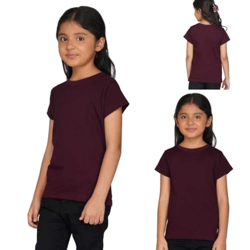 Image of Kids Round Neck Girls Tshirt | Short Sleeves | Natural Organic 100% Cotton Soft Comfortable Fabric | Plain Color Original Branded Half Sleeve | School t-Shirt for Girl Kid | Sleepwear Everyday Casual