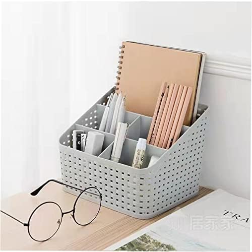 TSKDKIT Plastic Storage Basket Organizer Cosmetic Storage Box Desk Tidy Organizer Plastic Storage Case with 5 Compartments Grey Cosmetic Organiser Desk Box for Bedroom, Bathroom, Kitchen etc