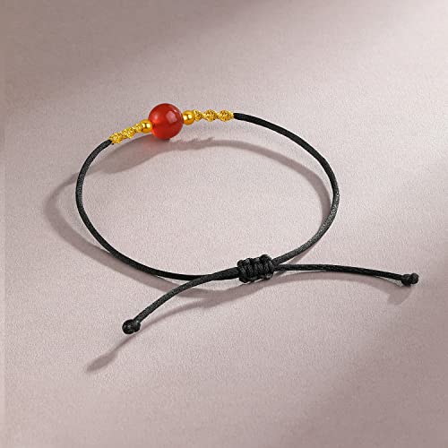 24K Solid Gold Bracelets for Women, Real Pure Gold Adjustable Friendship Gold Bead Agate Bead Bracelet Red Black Braided Bracelet for Women Men Mom Girlfriend4