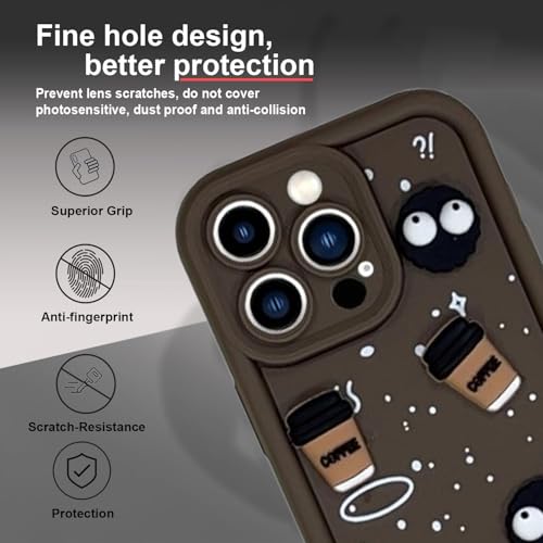 Image of GoldKart Back Case Cover Compatible for iPhone 15 Pro Max | Cute Fun Cartoon 3D Ball Coffee Silicone Case | Full Body Protection Back Cover for iPhone 15 Pro Max - Brown