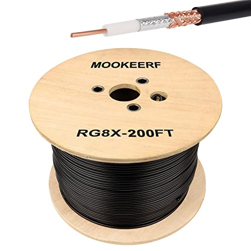 MOOKEERF - MOOKEERF RG8X Coaxial Cable 200ft,Low Loss 50 ohm RG 8X Cable 200 Feet,Black