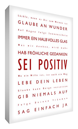 Toile sur cadre Sois Positif tableau mural typographique décoration rouge contemporaine 40x30