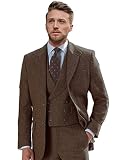 Wangyue Wool Suits for Men Herringbone Tweed Suits Double Breasted Suits Regular Fit Big and Tall Br