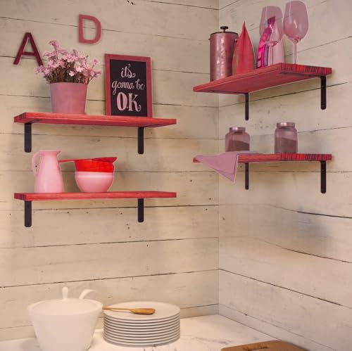 Image of Dime Store Engineered Wood Floating Wall Shelves for Storage Organizer, Shelf for Bedroom Bathroom Storage Shelves, Kitchen Spice Rack Book Shelves for Living Room (Brown, Set of 4)