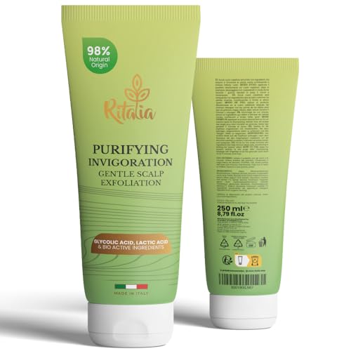 Ritalia® EXFOLIANTE CAPILAR Grande 250ml BIO sin sulfatos ni parabenos, Exfoliante cuero cabelludo SCALP SCRUB cabello graso o seco Micro peeling capilar desintoxica purifica y reequilibra