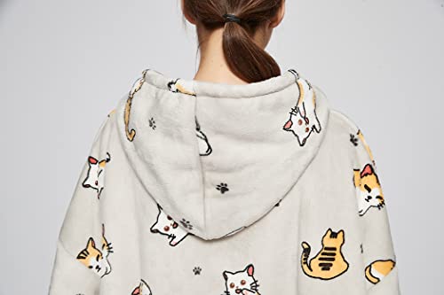iyoimono Hoodie Decke für Damen Flanell Fleece Pullover Sweatshirt Decke Flauschige Sherpa TV-Decke mit Ärmeln Übergroße Kapuzen Pullover Kuscheldecke Einheitsgröße(Graue Katze)