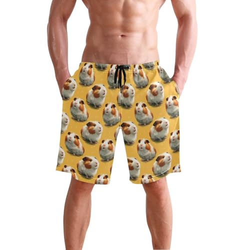 Men's Swim Trunks Guinea Pig Cartoon, Quick Dry Beach Board Shorts with Lining S