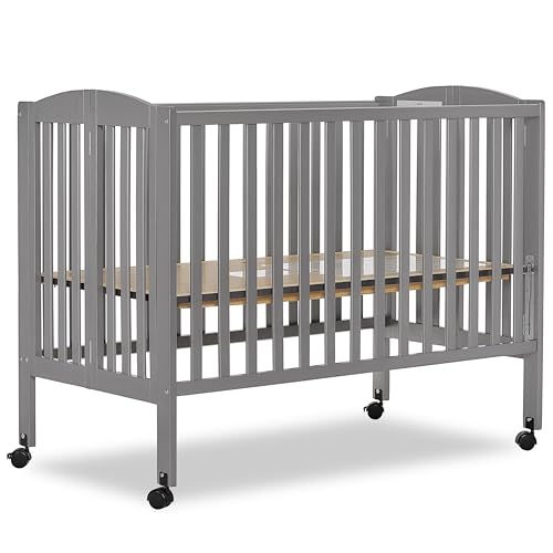 Image of Dream On Me Full-Size 2-in-1 Folding Baby Crib in Steel Grey, GreenGuard Gold & JPMA, Portable, Patented Quick Folding System, Strong Wheels, 2 Adjustable Mattress Heights