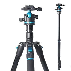 Camera Tripod,68″ / 174cm Lightweight Travel Tripod & Monopod with 360°Ball Head Payload 15 lbs,Adjustable Height from 17″ to 68″ Professional Tripod for DSLR Camera Shooting