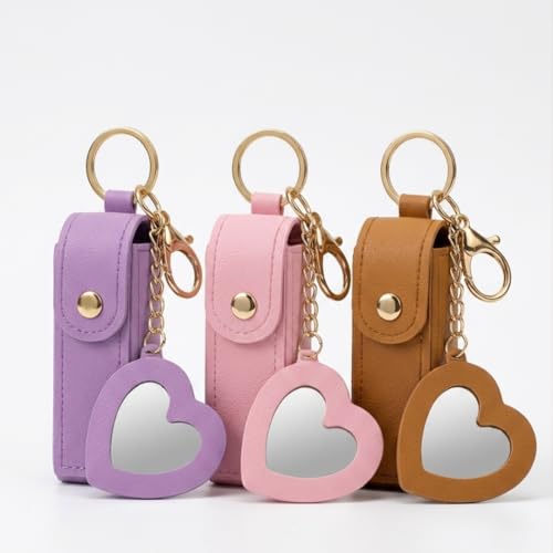 Image of Women Lipstick Holder Bag charm with Mirror| Soft PU Leather Portable Chapstick Holder| Color Sent Randomly| Pack of 1