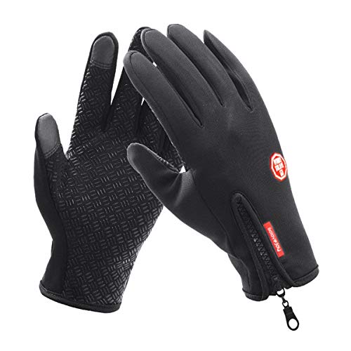 Jinxuny Hiver Amant Neige Imprimer Garder Gants Au Chaud Écran Tactile Gants Coupe-Vent Imperméable pour Hommes Femmes en Plein Air Vélo Conduite Téléphone Grip (Color : Black, Size : M)