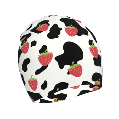 Rqzwdq Strawberry Cow Kids Beanie Hats Warm Knit Beanie Cap Skull Caps Gifts Decor for Boys Girls