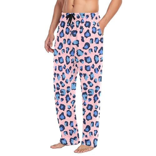 Men's Pajama Bottom Blue Leopard Unique Cotton Pajama Pants Drawstring Sleepwear Long Pants Pockets4