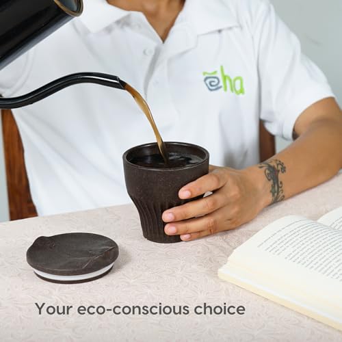 Image of Eha Earth Friendly Rafter Coffee Mug with Lid | Tea Cup Set | 250 ml | Made with Rice Husk | Microwave Safe Mugs for Gifting | 4 Unit | Coffee