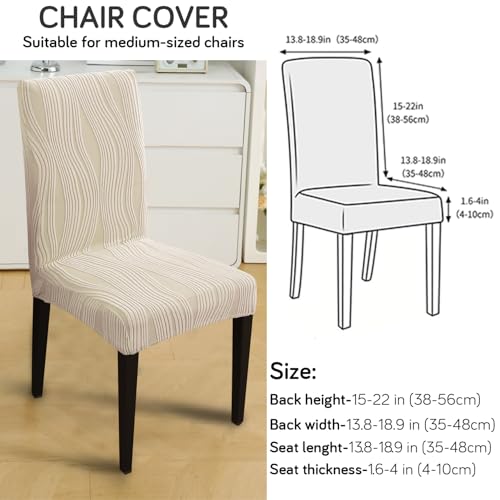 Image of HOKIPO 200 GSM Premium Knitting Jacquard Elastic Dining Table Chair Cover Set of 4, 'Nestiva Series' Skimmed Cream (AR-6072-CRM)