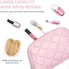 senbowe Small Makeup Bag,Travel Cosmetic Bag, Pink Puffy Padded Make Up Bag for Women, Wide-open Cute Makeup Bag Pouch Purse, Quilted Toiletry Makeup Organizer Bag with PVC Pockets,Travel Essentials