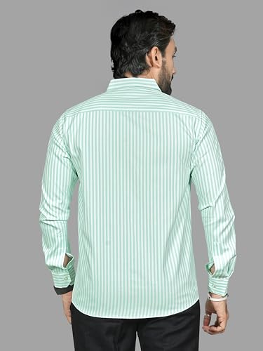 Image of MILDIN Men's Pure Cotton Striped Printed Shirt with Spread Collared Neck Full Sleeve Curved Hemline Button Closure and Regular Fit | Shirt for Man