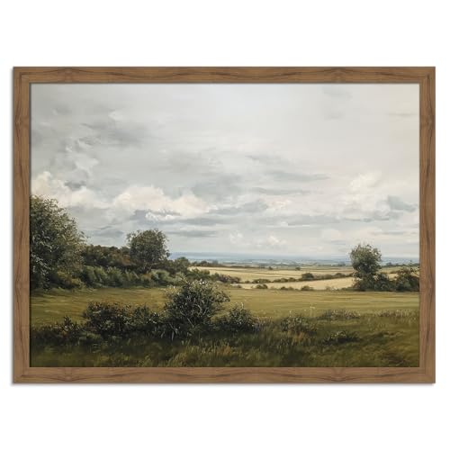 Zessonic Vintage Landscape Framed Wall Art, Nature Wilderness Wall Decor, Retro Green Forest Canvas Prints Valley Painting, Farmhouse Picture Artwork for Living Room Bedroom Bathroom, 16"x12"