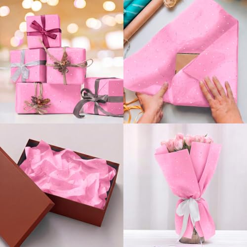 Image of 120 Sheets Pink Glitter Tissue Paper, 14x20 Inch Glitter Art Tissue Paper for Gift Bags, Gift Wrap Supplies Bulk for Weddings, Birthday Parties, Crafts & Decoration (Pink)