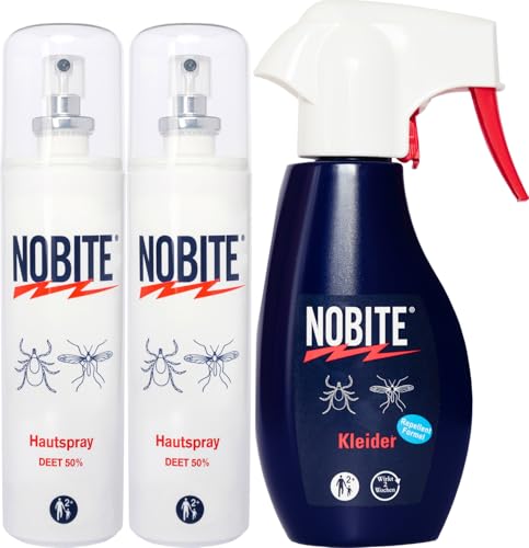 NOBITE Insektenschutz & Mückenschutz, 2 x Hautspray 100 ML + 1 x Kleider 200 ML (3 Stück),...