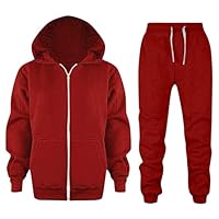 Youth Kids 2 Piece Sweatsuits Zip up Hoodies Sweatpants Outfitd Plain Loose Fit Fall Tracksuits (Red, 9-10 Years)