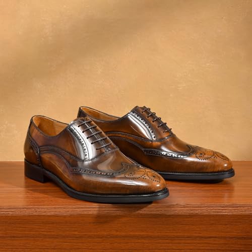 BEAU TODAY Oxfords Dress Shoes for Men Genuine Leather Brogue Oxford Shoes Lace Up Wedding Dress Shoes Mens Formal Business Mens Wingtip Shoes2