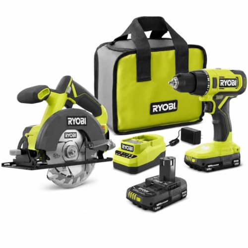 RYOBI ONE+ 18V Cordless 2-Tool Combo Kit with Drill/Driver Circular Saw (2) 1.5 Ah Batteries and Charger