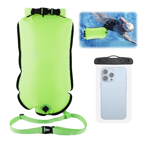 Boe di Nuoto,20L Boa di Nuotata,Doppia Camera a Gas Galleggiante da Nuoto Selvaggio,Gonfiabile Traino Sacca Stagna Custodia per Telefono Impermeabile,Boa In Acque Libere per Nuotatori Triatleti