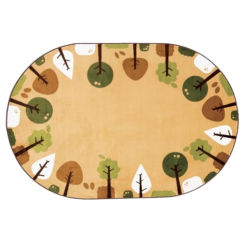 Carpets for Kids 29766 KIDSoft Tranquil Trees Decorative Nursery Classroom Rug Tan 9ft X 6ft Oval Brown