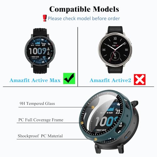 Image of [4-Pack] Screen Protector Case with Tempered Glass Compitible with Amazfit Active Max Smart Watch, Hard PC Case Screen Protector Cover Bumper Accessories for Women Men