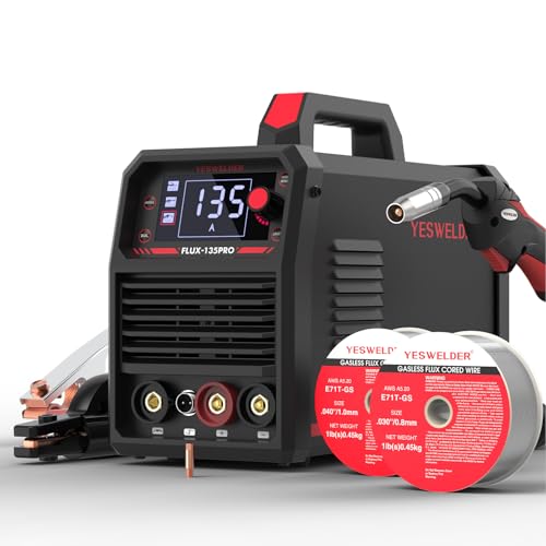 YESWELDER MIG FLUX Welder 135Amp, 240V Flux Core Welder Flux/Lift TIG/Stick 3-in-1 LED Display Welding Machine IGBT Inverter Welder with 2 Spool Welding Wire